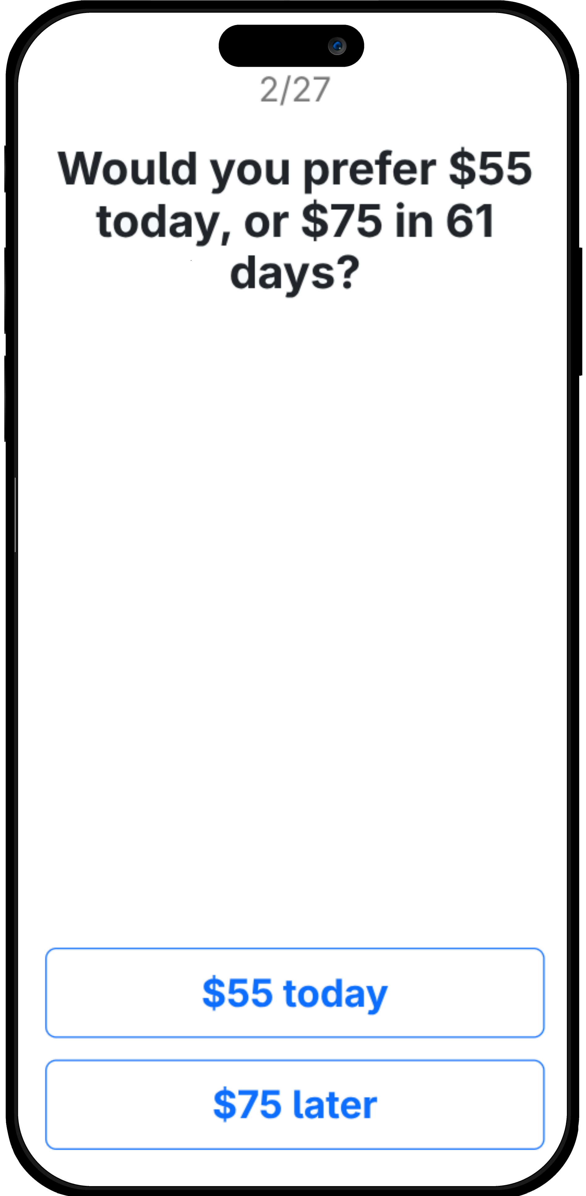 Participant-facing CheckCog task on a mobile phone